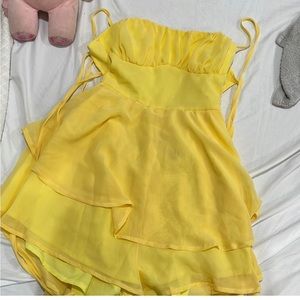 Yellow Spaghetti Strap Romper Dress
